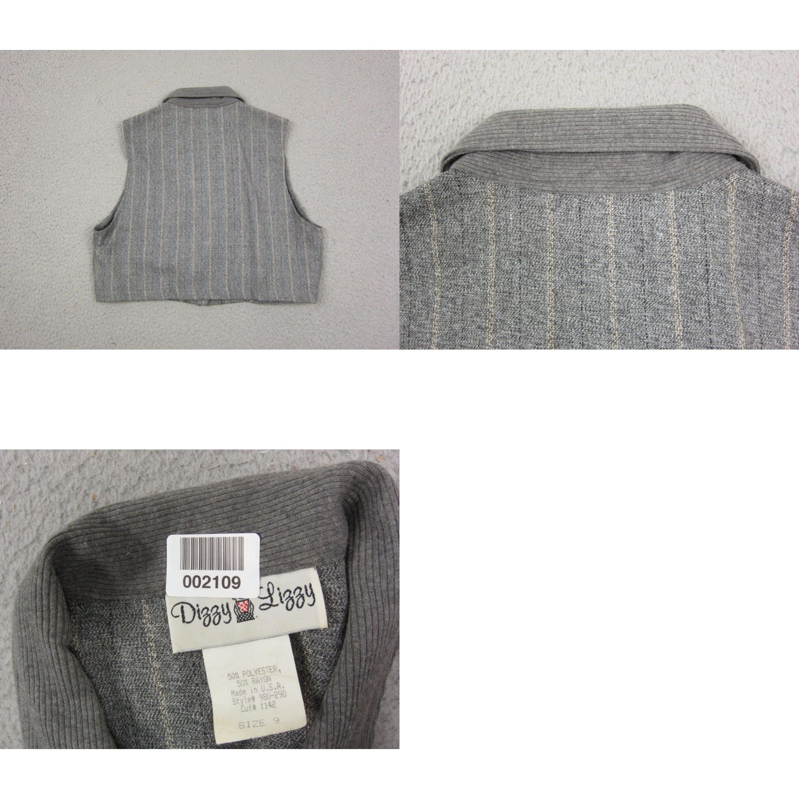 Vintage VINTAGE Dizzy Lizzy Vest Teens Size 9 Gray Striped Cropped Made in USA 70s Size M / US 6-8 / IT 42-44 - 8 Thumbnail