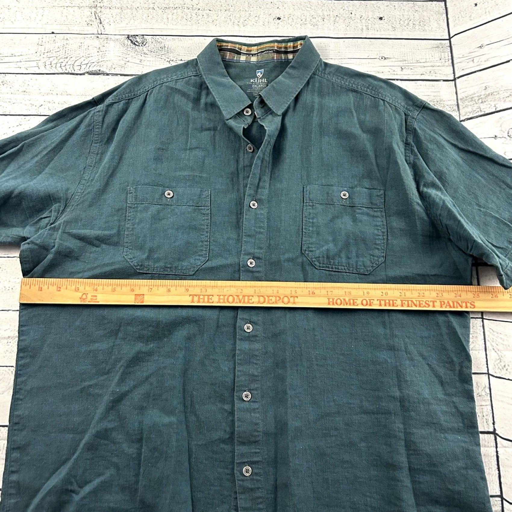 Vintage Kuhl Linen Blend Short Sleeve Button Front Shirt Men's XXL Green Blue Size US XXL / EU 58 / 5 - 5 Thumbnail