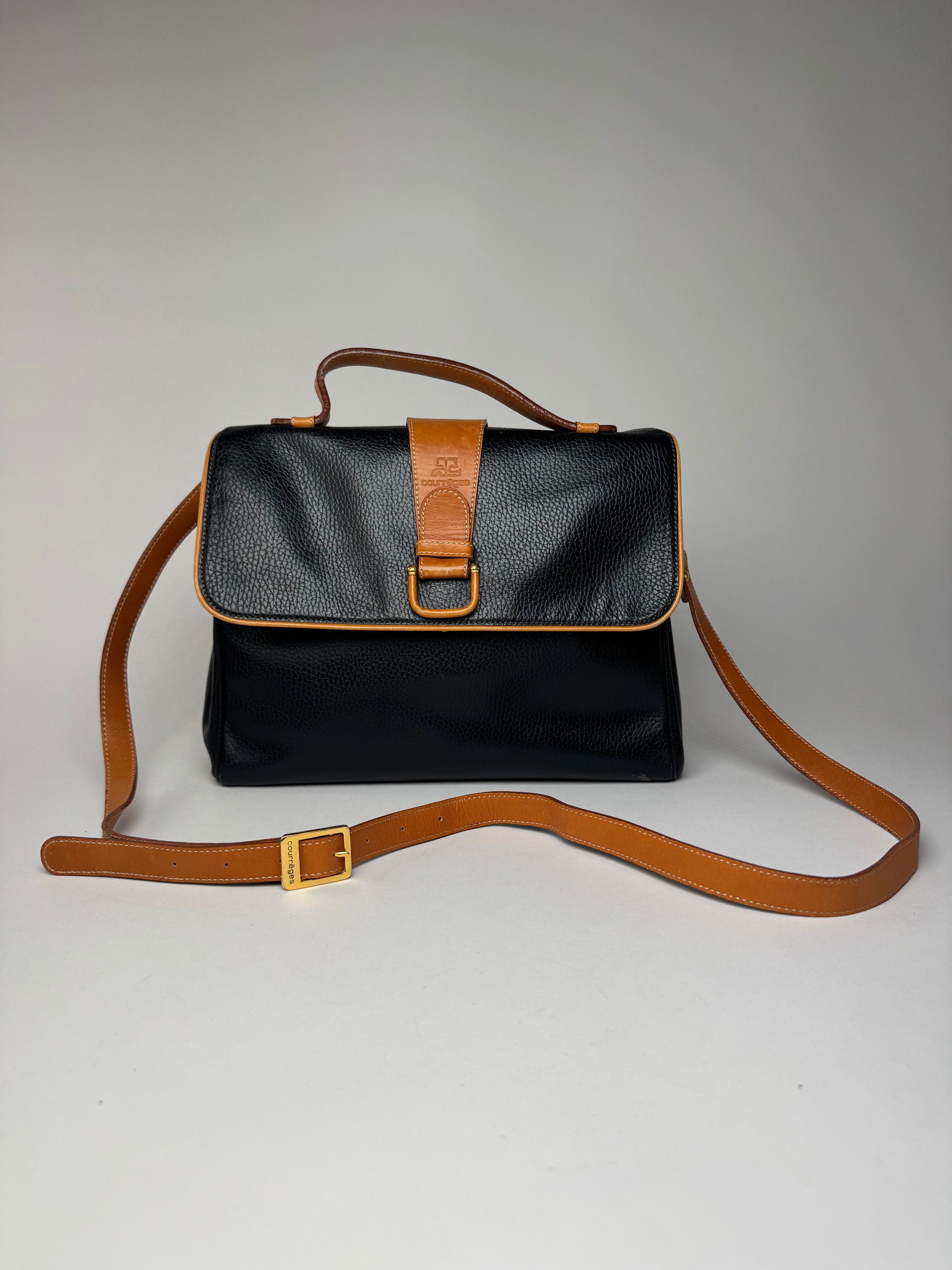 Courreges Vintage 2Way Leather Bag Black Brown Size ONE SIZE - 1 Thumbnail