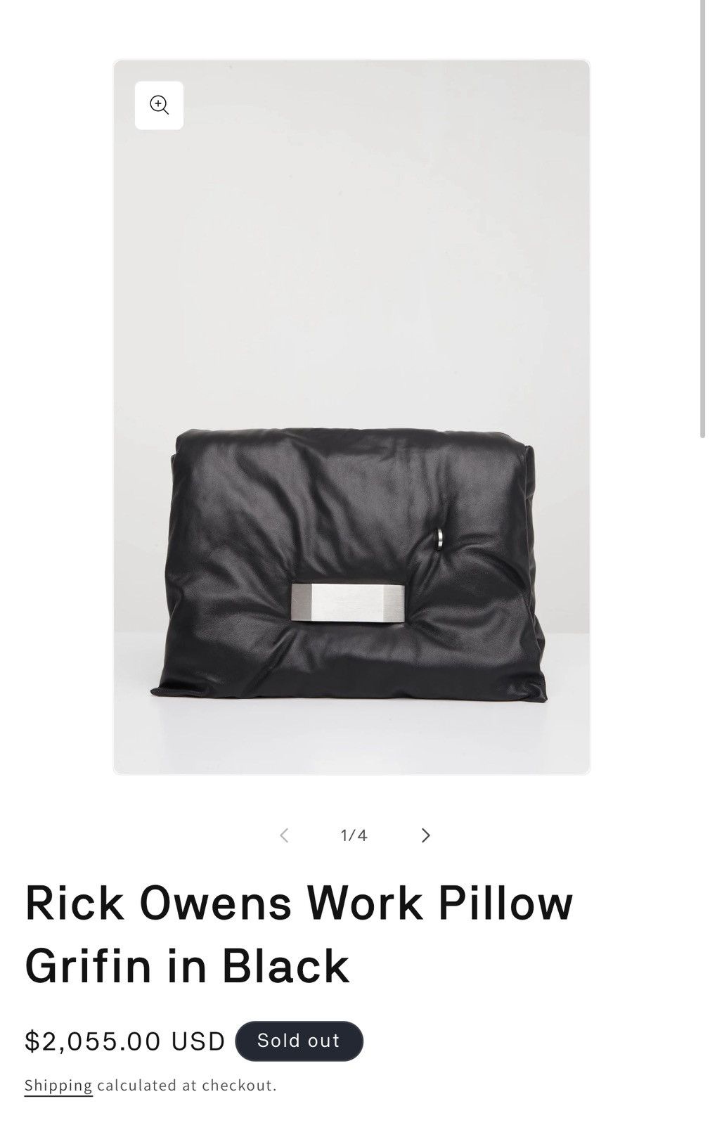 Rick Owens Rick Owens Work Pillow Grifin in Black Lambskin Size ONE SIZE - 1 Thumbnail