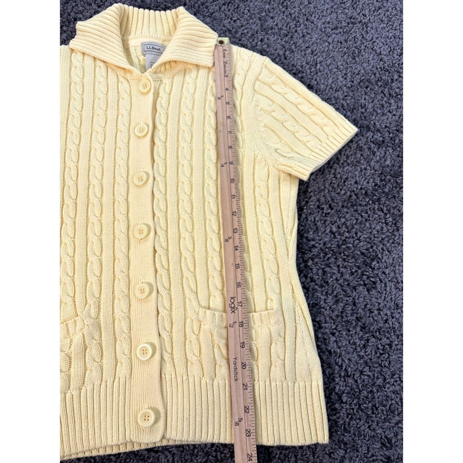 Vintage L.L. Bean Cardigan Sweater Womens Small Short Sleeve Cable Knit Chunky Yellow Y2K Size S / US 4 / IT 40 - 2 Thumbnail