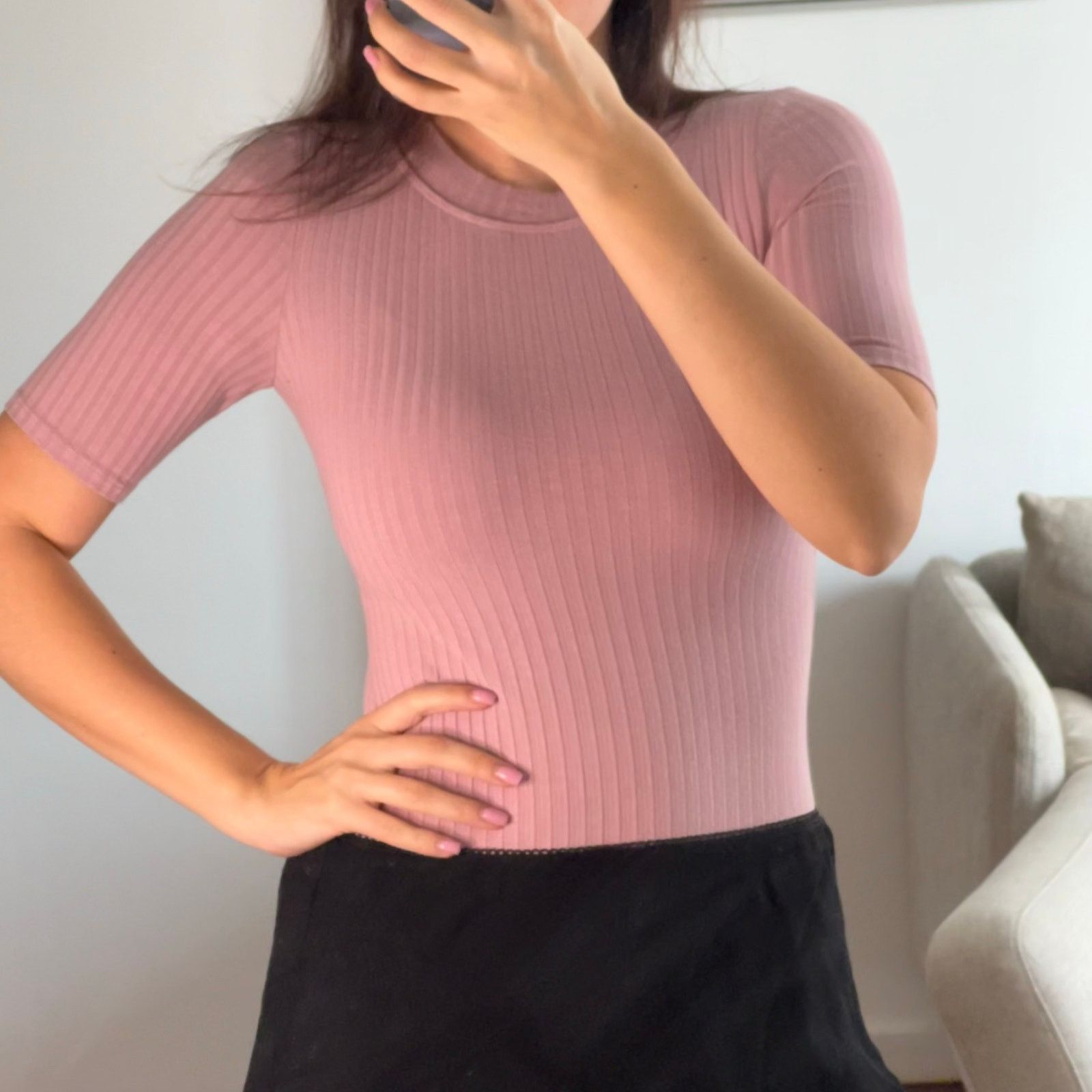 ALIX NYC Alix NYC Ridge Novelty Knit Bodysuit In Pink Ribbed Size S Size S / US 4 / IT 40 - 2 Thumbnail