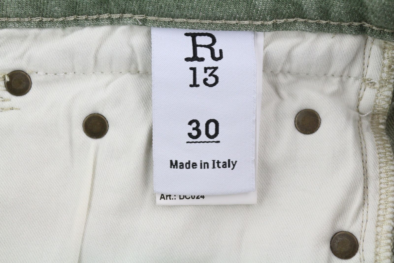 R13 BOY STRAIGHT 30 Cropped Army Green Stretch 84482 Size 30" / US 8 / IT 44 - 9 Thumbnail