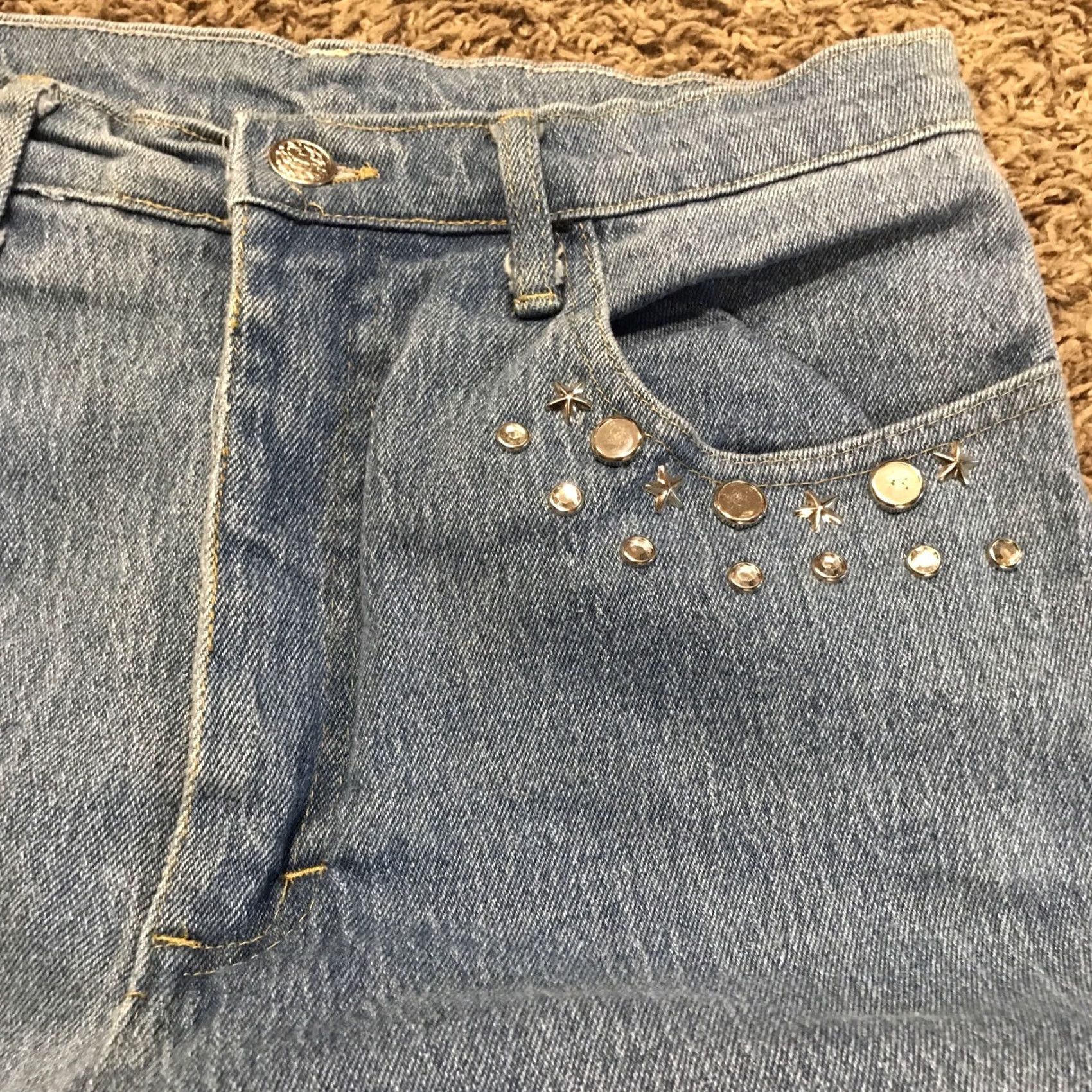 Vintage VINTAGE Fredericks Of Hollywood STUDDED HIGH WAISTED JEANS Womens Jeans XS 7 USA Blue 27in 28.5in B22 Size 28" / US 6 / IT 42 - 3 Thumbnail