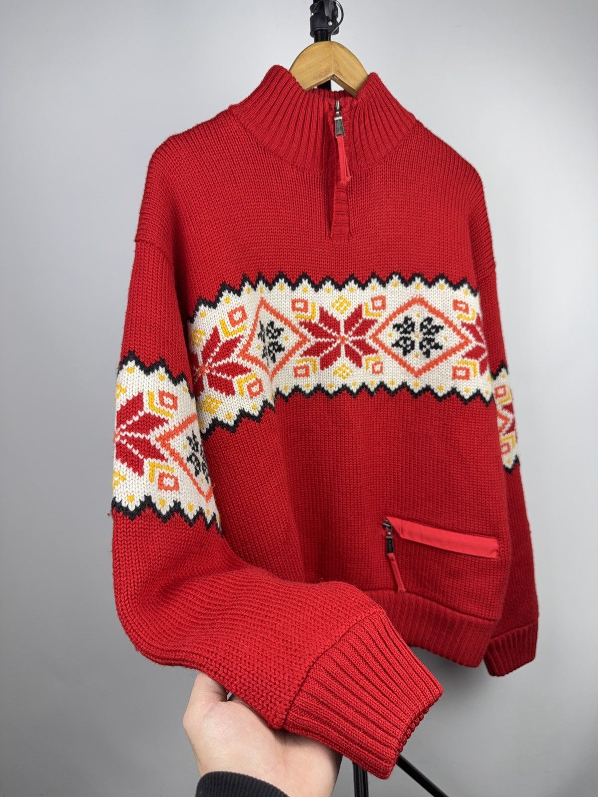 Vintage 00s Retro Rescue SOS Nordic Wool Zip Ski Sweater Red Size US XL / EU 56 / 4 - 6 Thumbnail