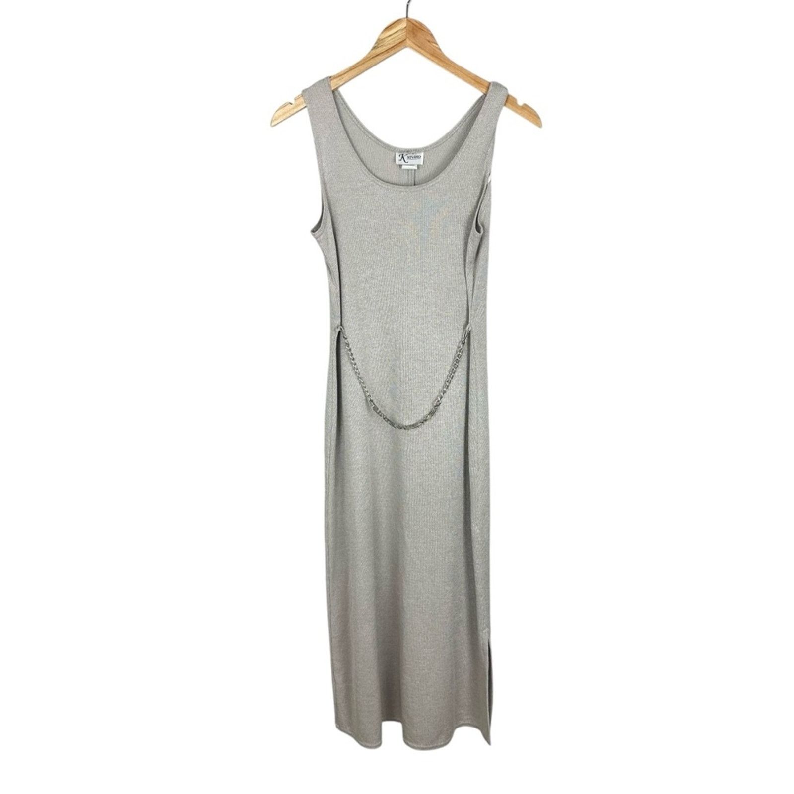 Other 90’s Scoop Neck Slip Midi Belted Chain Silver Dress Sz 8 Size M / US 6-8 / IT 42-44 - 6 Thumbnail