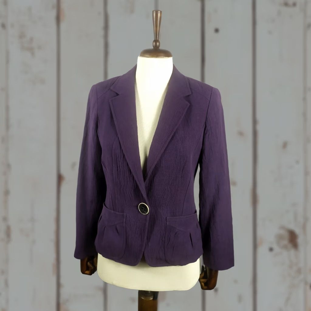 Kenzo KENZO Blazer Jacket Women's 40 Cotton Linen Purple Solid Classic Mid-Length Long Sleeve Button Jacket Size S / US 4 / IT 40 - 1 Thumbnail