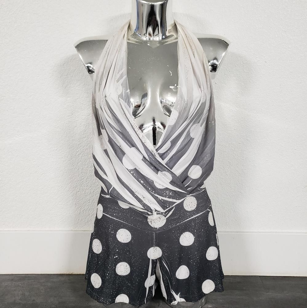 Designer FD | White-Silver-Grey | Dressy Draped Romper Size 28" / US 6 / IT 42 - 1 Thumbnail