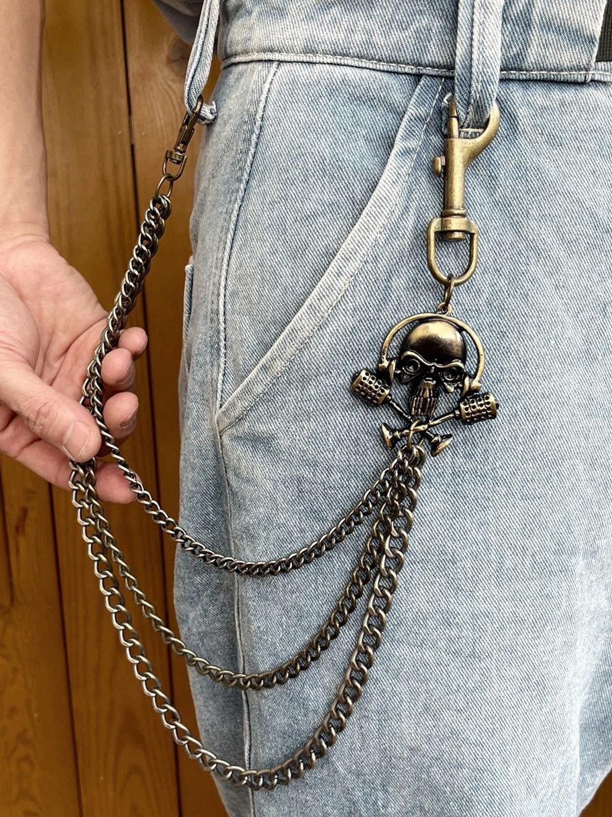 Jewelry Triple Layered Skull Wallet Chain, Skeleton Belt Chain Size ONE SIZE - 1 Thumbnail