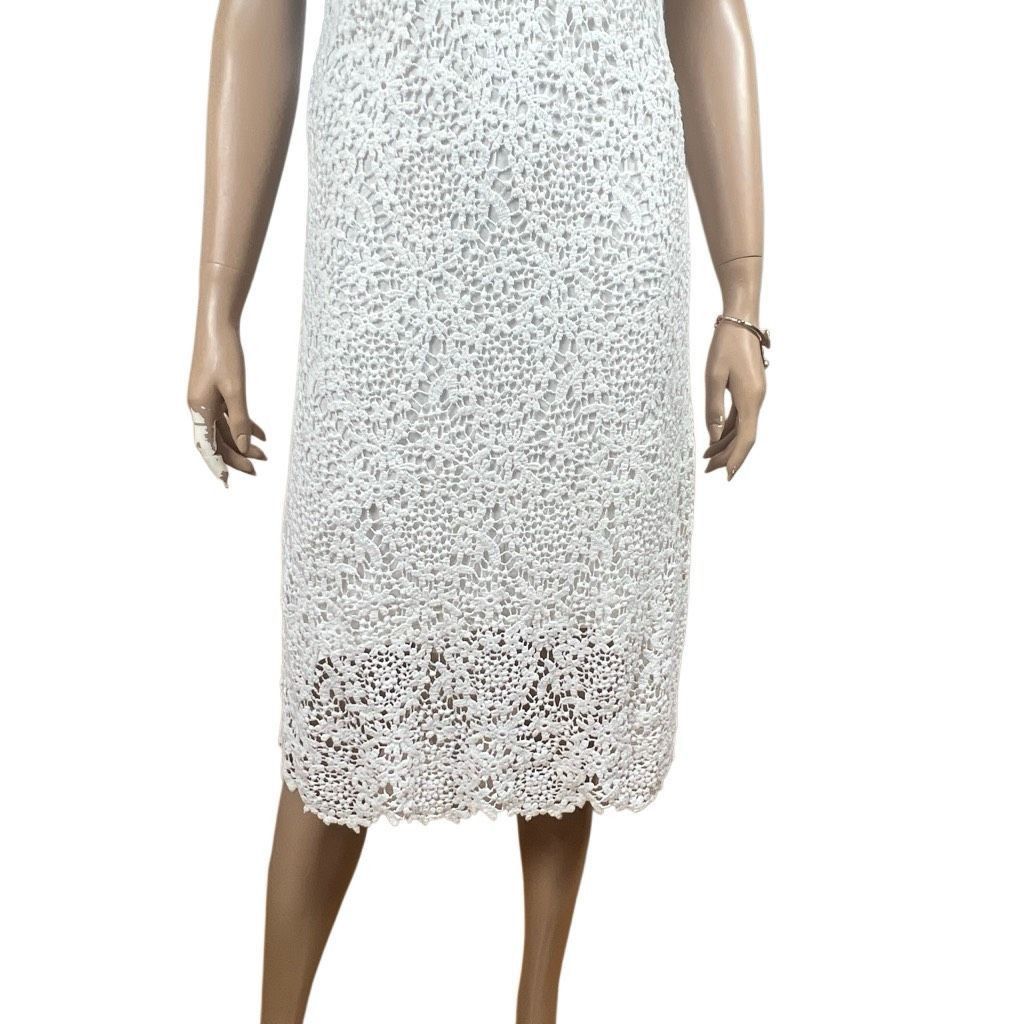 Velvet Velvet by Graham & Spencer White Crochet Lace Midi Dress Lined Size M (042) Size M / US 6-8 / IT 42-44 - 3 Thumbnail