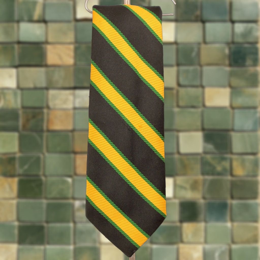 Vintage VINTAGE James Davis 70s Tie Neck Tie Men's NOS Black & Yellow Striped Pattern Wide 61" Nylon Geometric Mens Size ONE SIZE - 1 Thumbnail