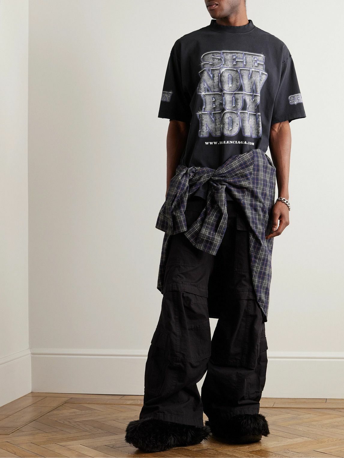 Balenciaga Washed Black Inside-Out SNBN Logo Oversized T-Shirt Size US L / EU 52-54 / 3 - 3 Thumbnail