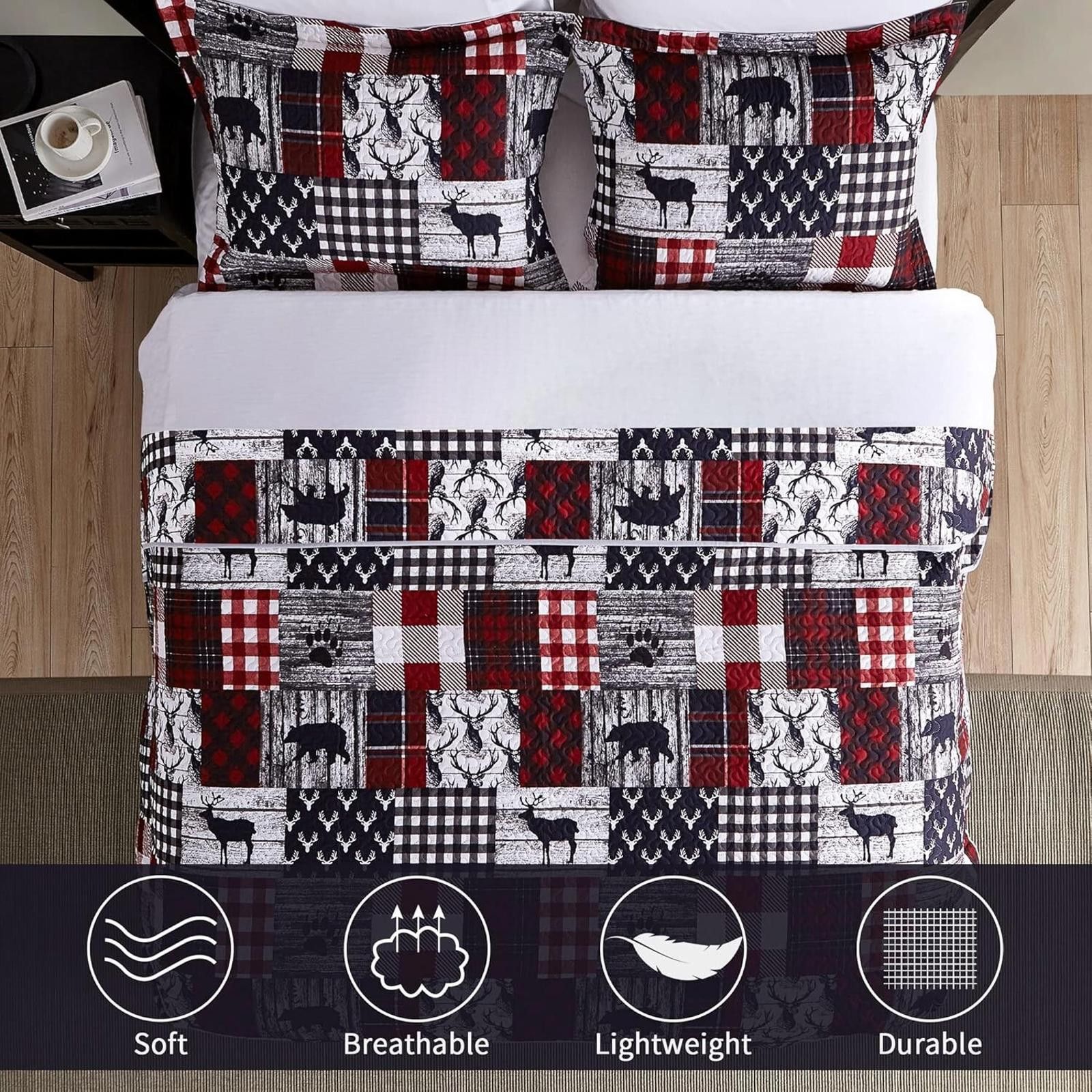 Designer KING Comforter Set Cabin Country Deer Quilt Coverlet 3Pcs Size ONE SIZE - 3 Thumbnail