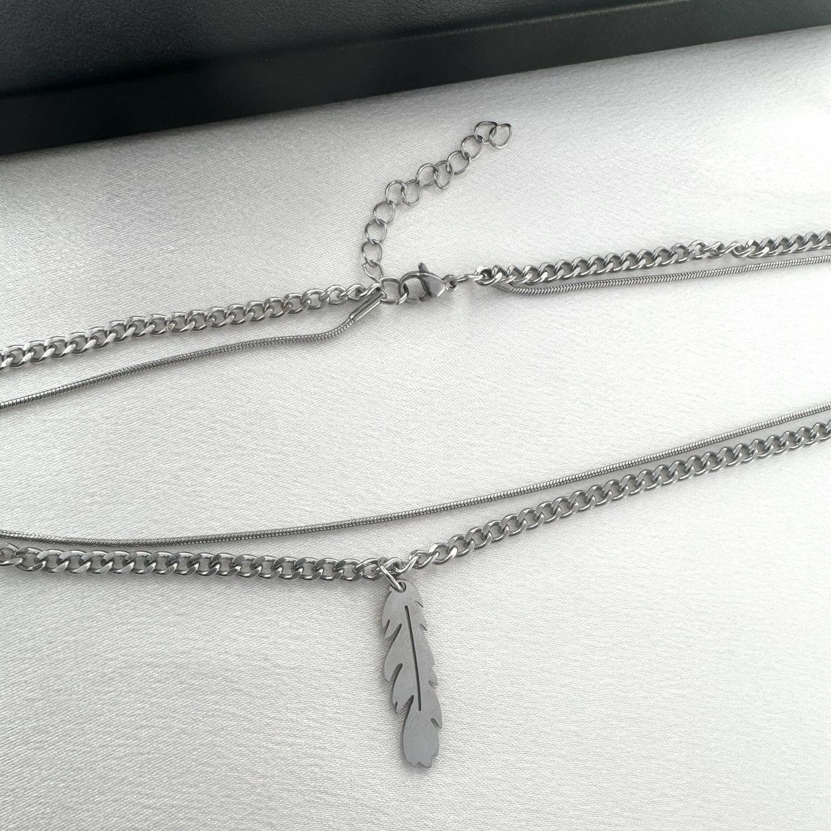 Designer Double Layer Feather Pendant Necklace for Men Women Size ONE SIZE - 3 Thumbnail