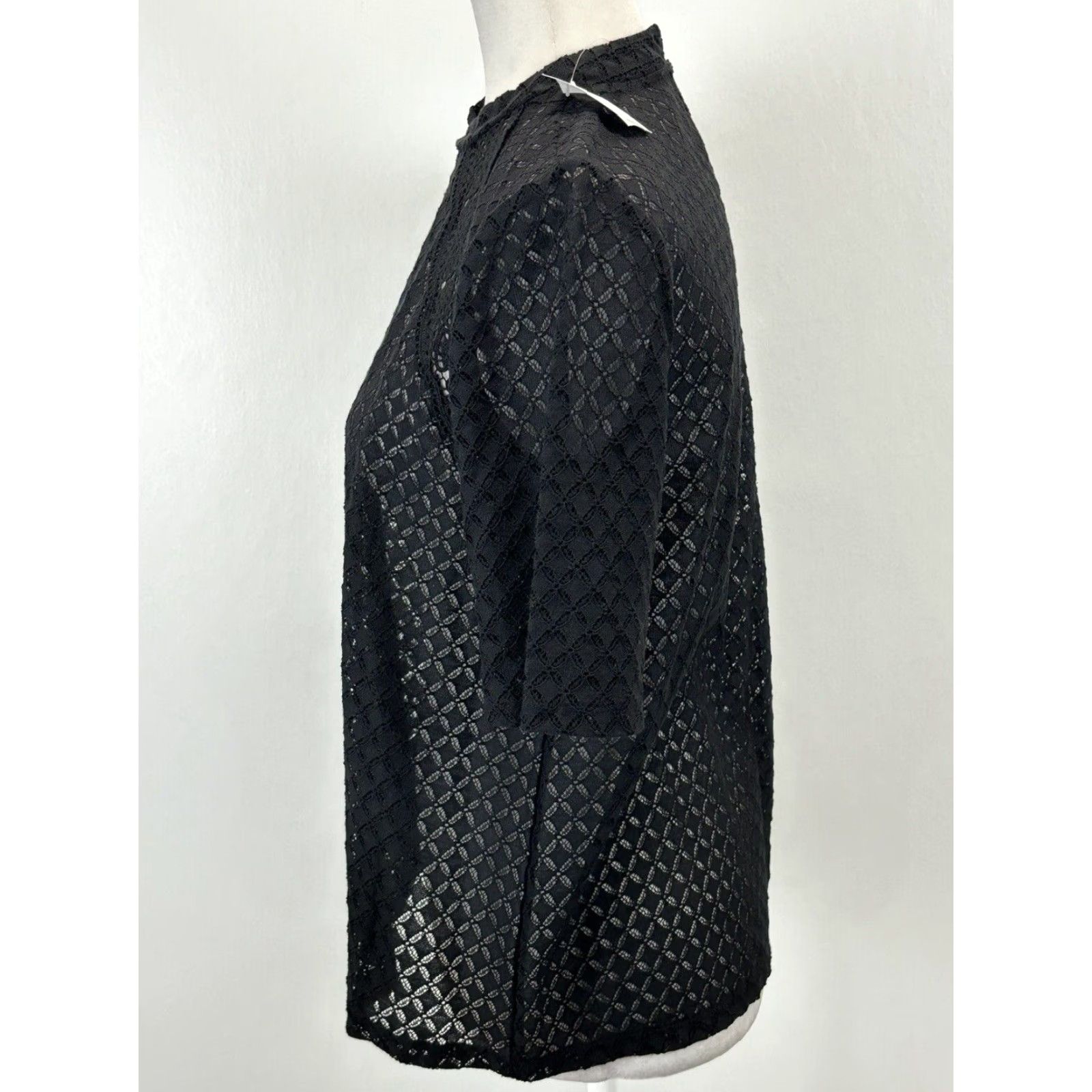 Loft LOFT Blouse Shirt Women XS Black Lace Top Open Crochet Overlay Short Sleeve Dark Romance NEW Size XS / US 0-2 / IT 36-38 - 2 Thumbnail