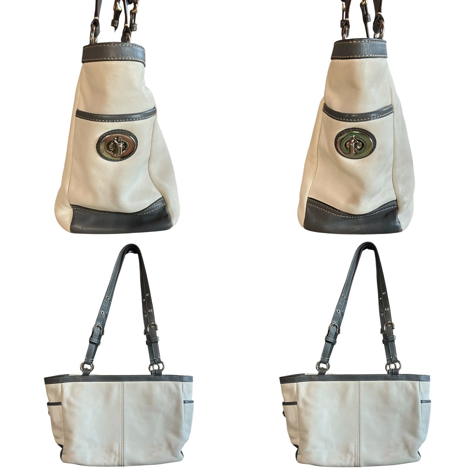 Coach Coach East West Gallery Tote Women Medium Leather Shoulder Bag Purse White Gray Leather Size ONE SIZE - 8 Thumbnail