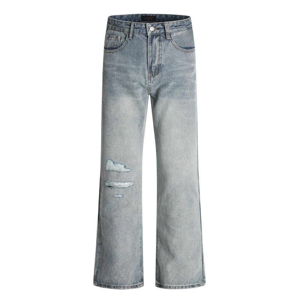 American distressed men's loose washed casual ripped jeans