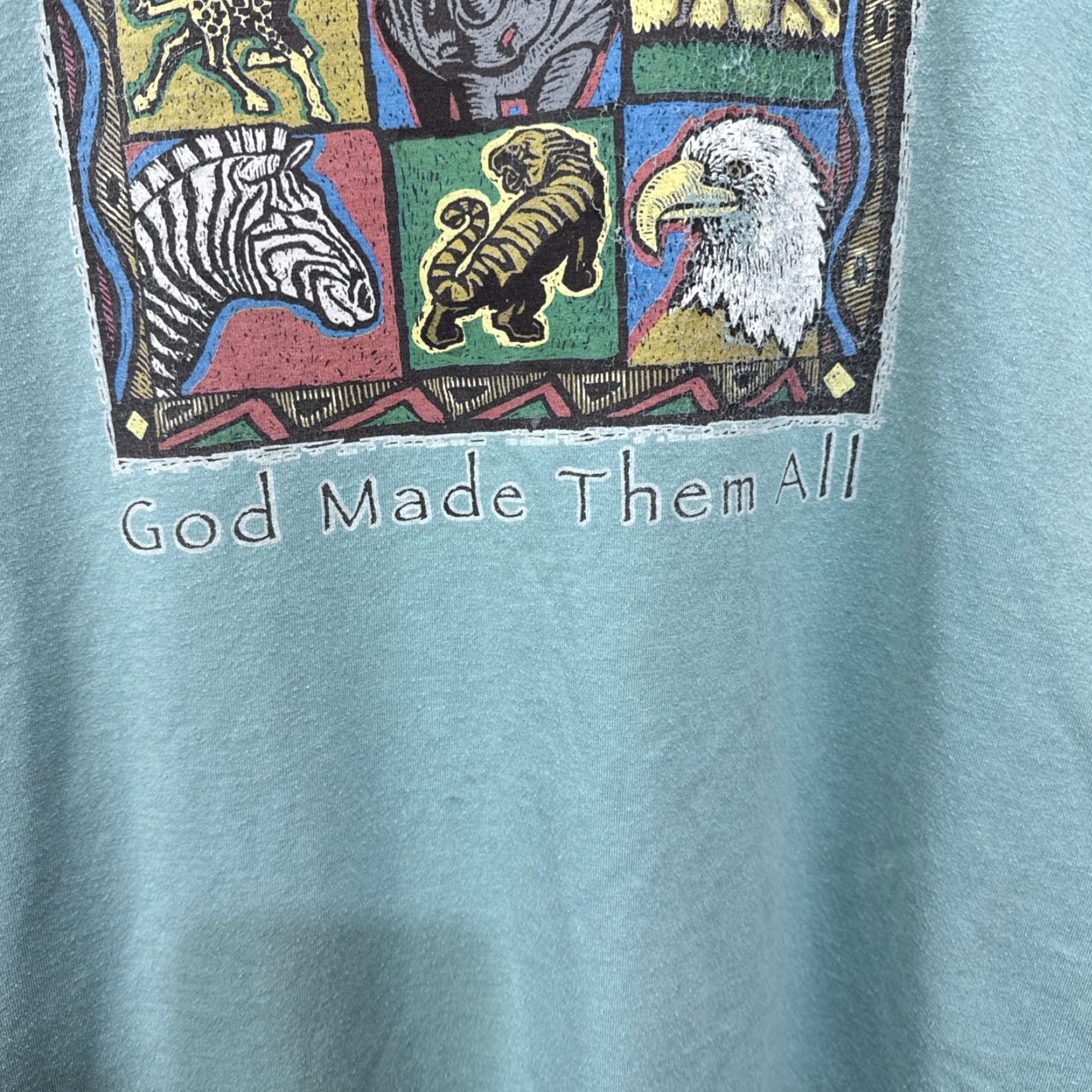 Vintage VINTAGE Noah's Ark Jesus T-Shirt XL Blue Religious Bible Animal Cartoon 90s Men Size US XL / EU 56 / 4 - 7 Thumbnail