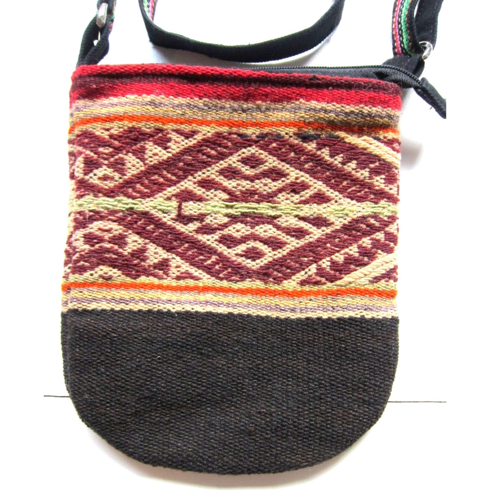 Vintage VINTAGE Godettes Peru Handmade Wool Brown Orange Zip Small Crossbody Purse Size ONE SIZE - 2 Thumbnail