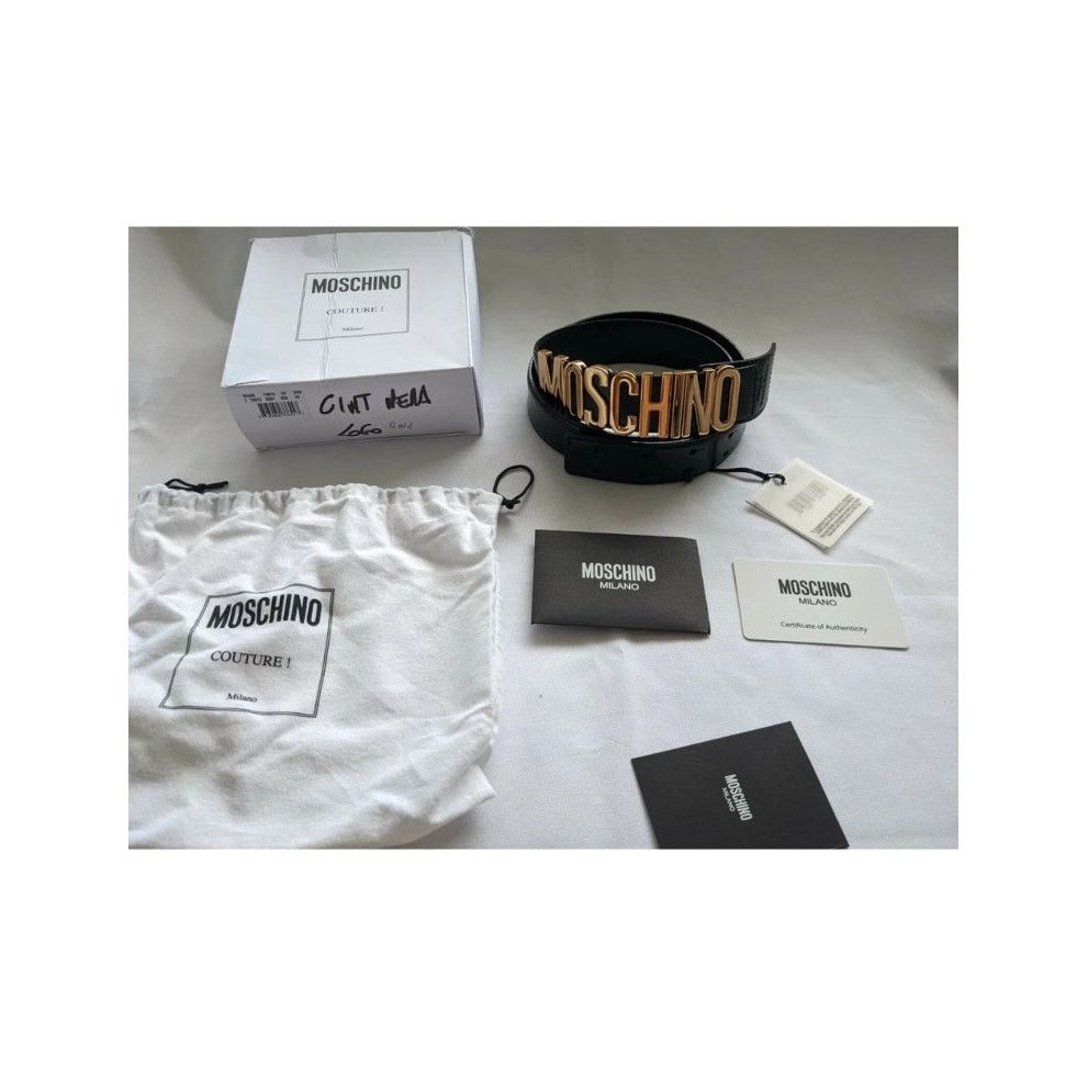 Moschino Moschino Couture Jeremy Scott SHINY LEATHER BELT GOLD LOGO Size ONE SIZE - 6 Thumbnail