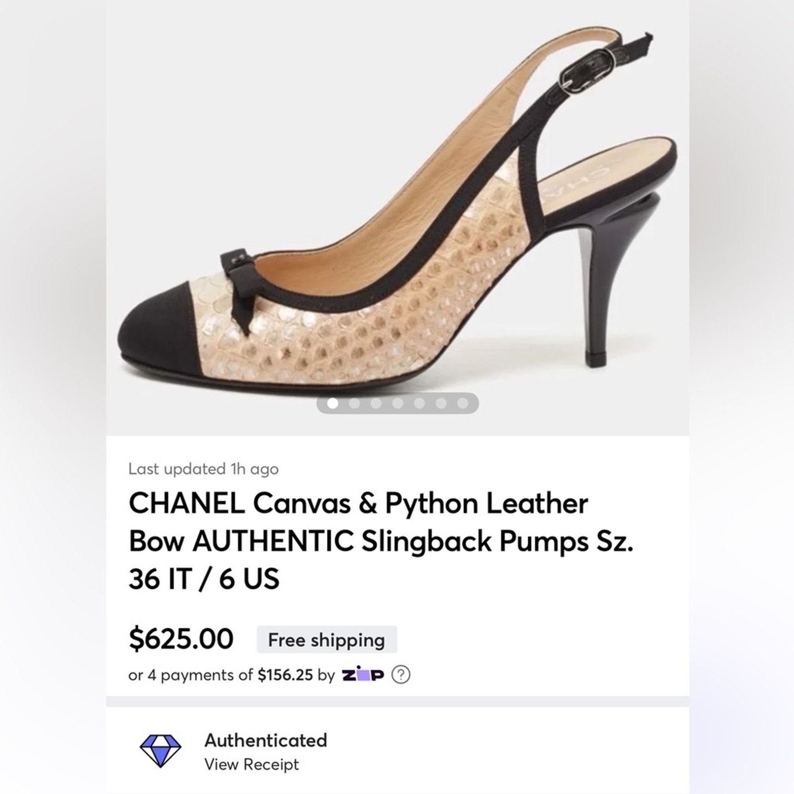 Chanel CHANEL Canvas Python Leather Bow Slingback Pump Sz. 36 Size US 6 / IT 36 - 15 Thumbnail