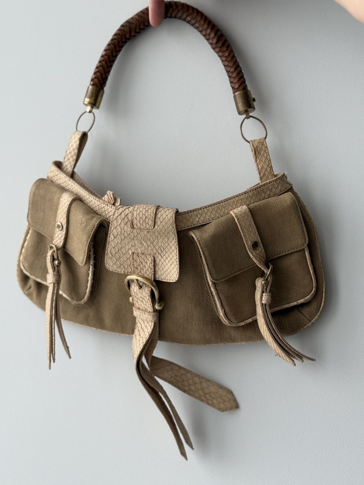 Burberry Prorsum Burberry Prorsum Python-Style Leather Canvas Shoulder Bag Size ONE SIZE - 2 Thumbnail