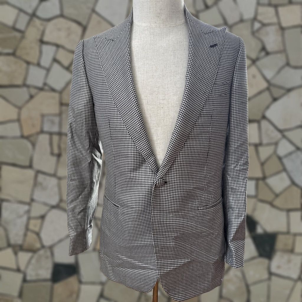 Vintage FRERE Black And White Houndstooth Blazer Classic Wool Silk Mens Jacket Sz 40 Size 40R - 1 Thumbnail