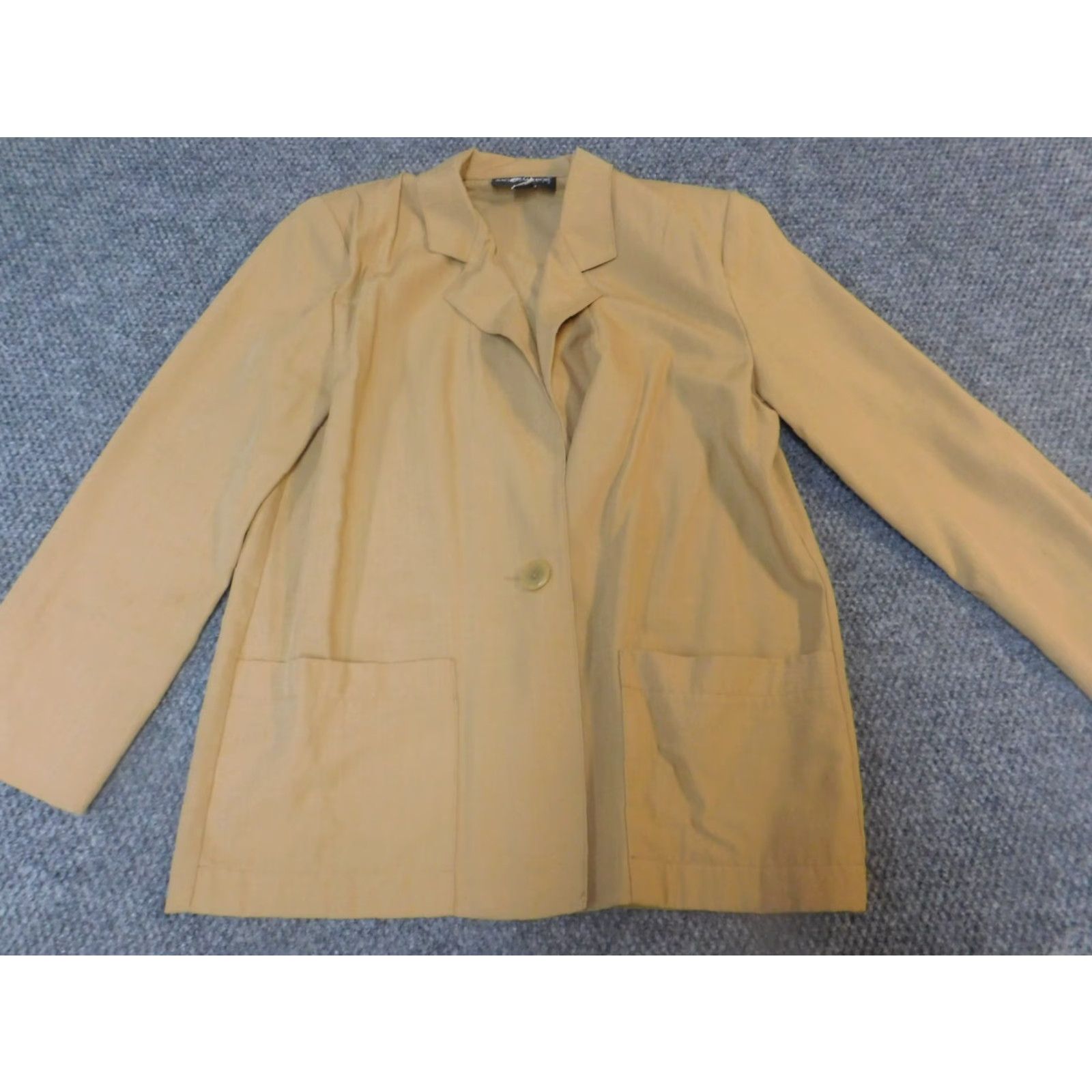 Vintage Sag Harbor Blazer Womens Jacket 6 Beige One Button Polyester Long Sleeve Lightweight Business Casual Fall Winter Size M / US 6-8 / IT 42-44 - 2 Thumbnail