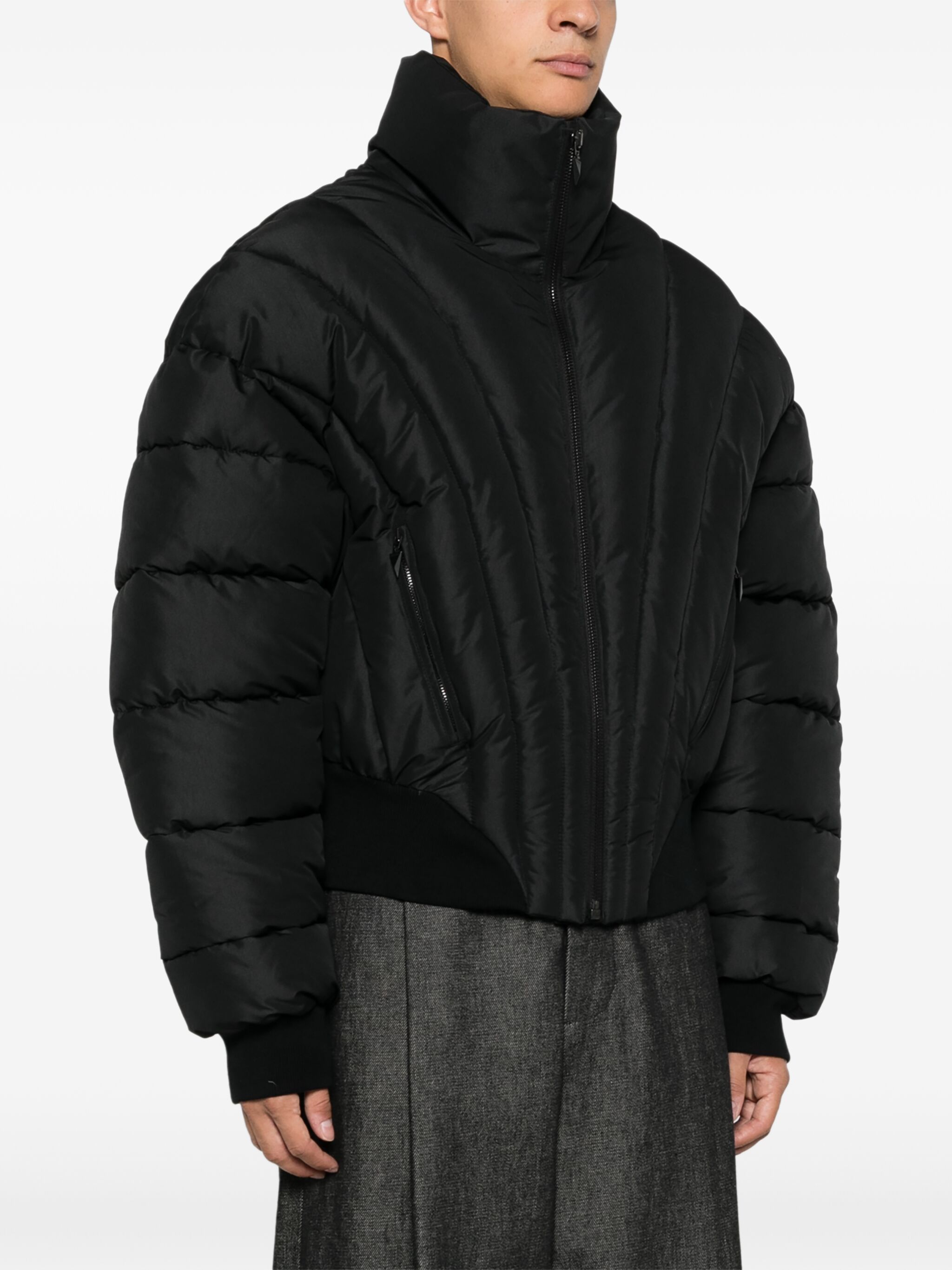 Mugler o1s22i1n1124 Cropped Bomber Jacket in Black Size US M / EU 48-50 / 2 - 3 Thumbnail