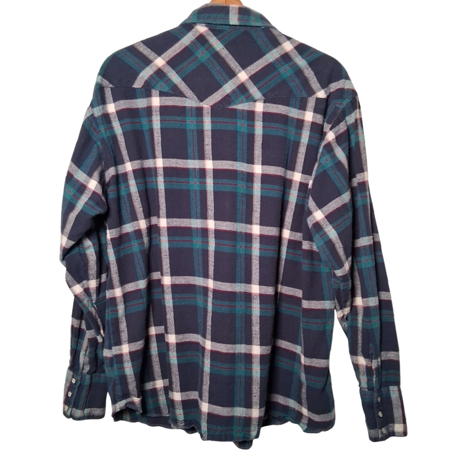 Wrangler Wrangler Western Shirt Men XL Blue Plaid Flannel Pearl Snap Rodeo Cowboy Ranch Size US XL / EU 56 / 4 - 3 Thumbnail