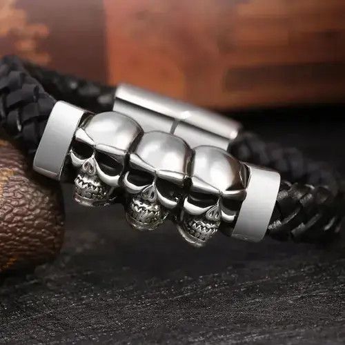 Japanese Brand Braid Rope Triples Skull Head Bracelet Size ONE SIZE - 3 Thumbnail