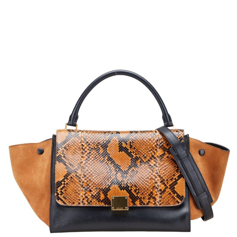 Celine Celine Trapeze Leather Python 2Way Bag Leather Shoulder Bag Duty Free For Usa in Black, Women's
