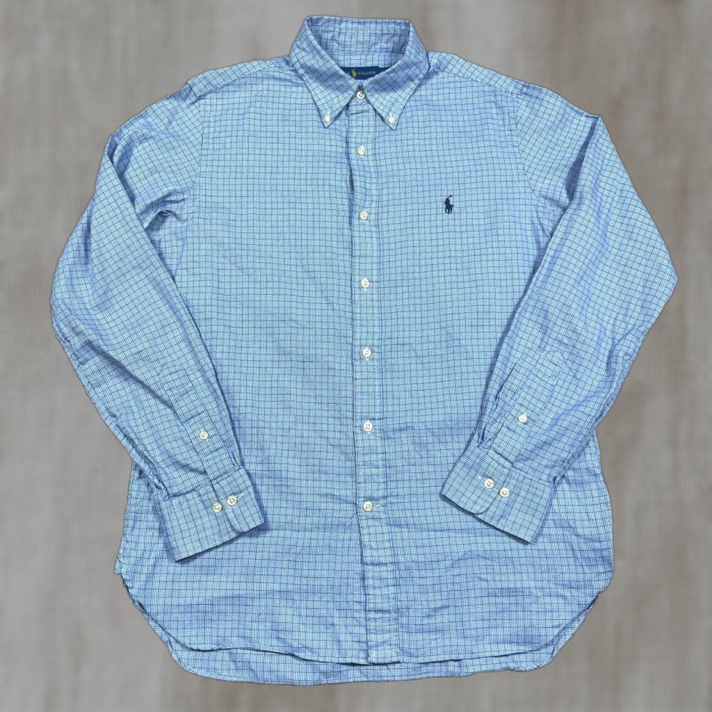 Ralph Lauren Ralph Lauren Shirt Men Medium 15.5 34 Blue Plaid Button Up Houndstooth Poplin Size US M / EU 48-50 / 2 - 1 Thumbnail