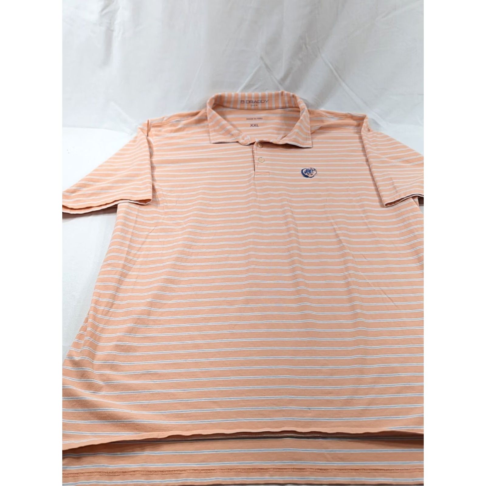 Vintage B. Draddy Polo Shirt Mens 2XL Short Sleeve Striped Cotton Spandex Peach Golf Pocket Logo Embroidered Size US XXL / EU 58 / 5 - 3 Thumbnail