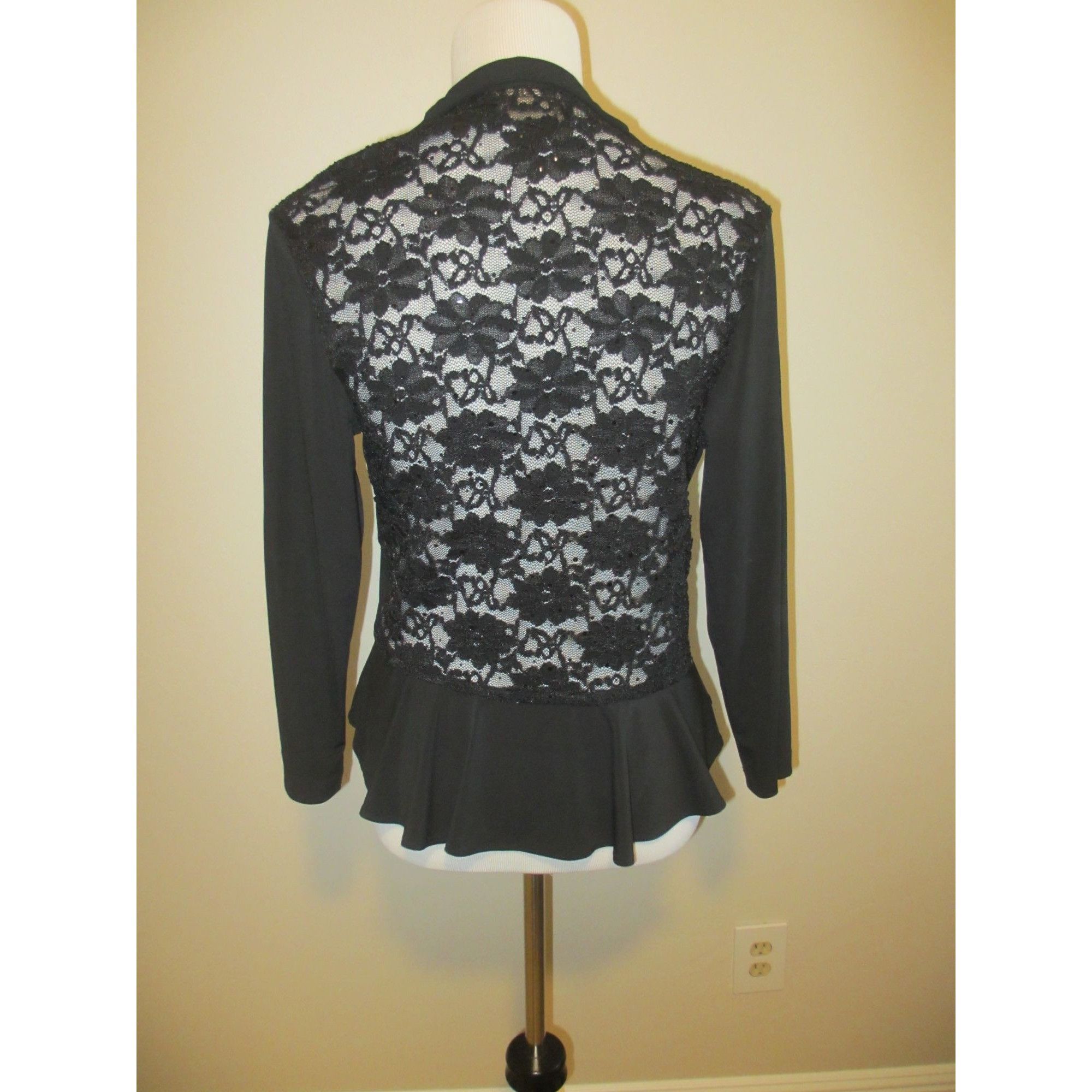 Other Connected Apparel Black Lace Back Ruffle Front Open Cardigan Size M / US 6-8 / IT 42-44 - 3 Thumbnail