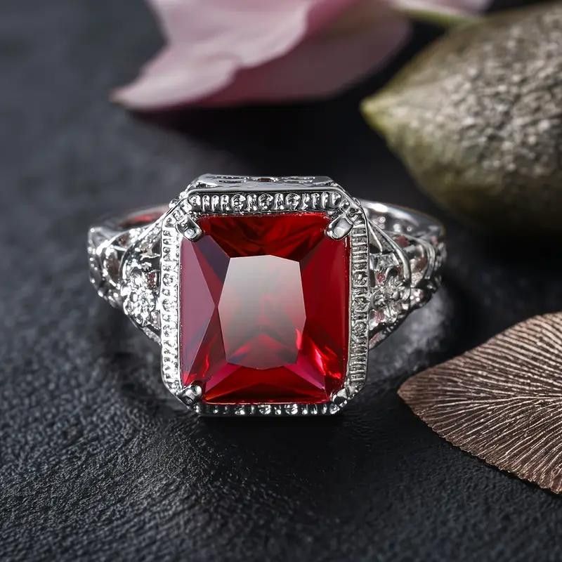 Designer 925 Sterling Silver Ruby Red Hollow Ring - Size 7 Size ONE SIZE - 4 Thumbnail