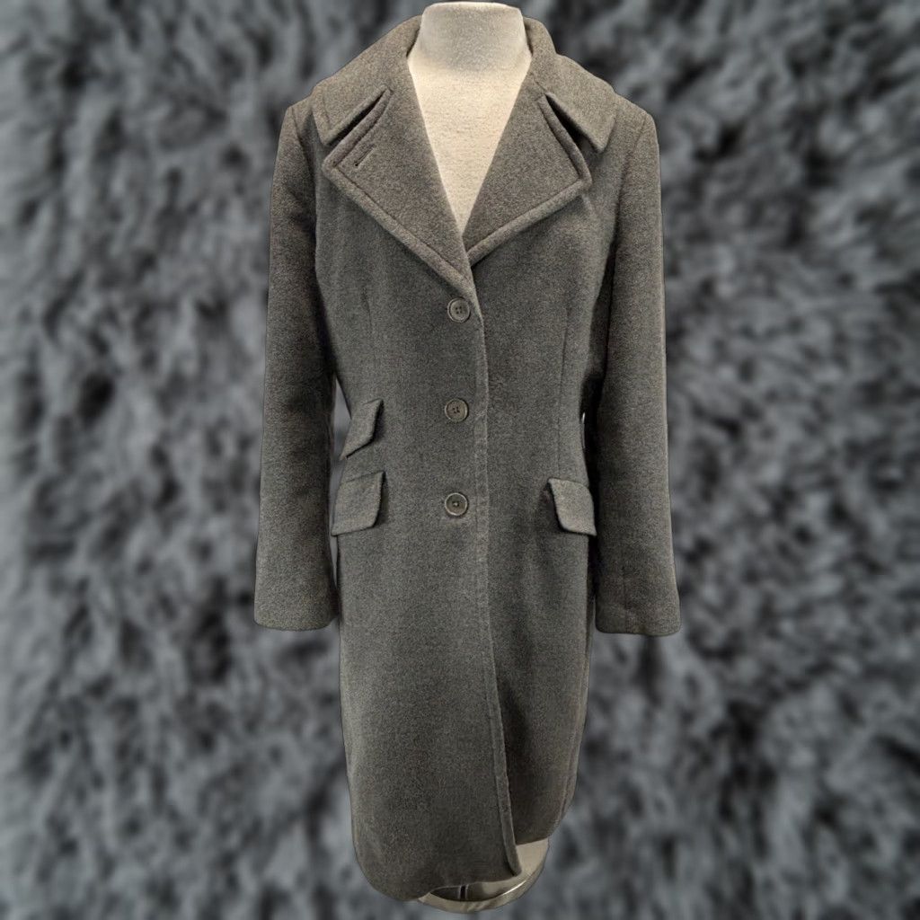 Talbots VINTAGE Talbots Coat Women’s 16P Petites Grey Midlength Wool Blend Overcoat Long Sleeve Button Classic 90s Career Preppy Womens Size XXL / US 16-18 / IT 52-54 - 1 Thumbnail