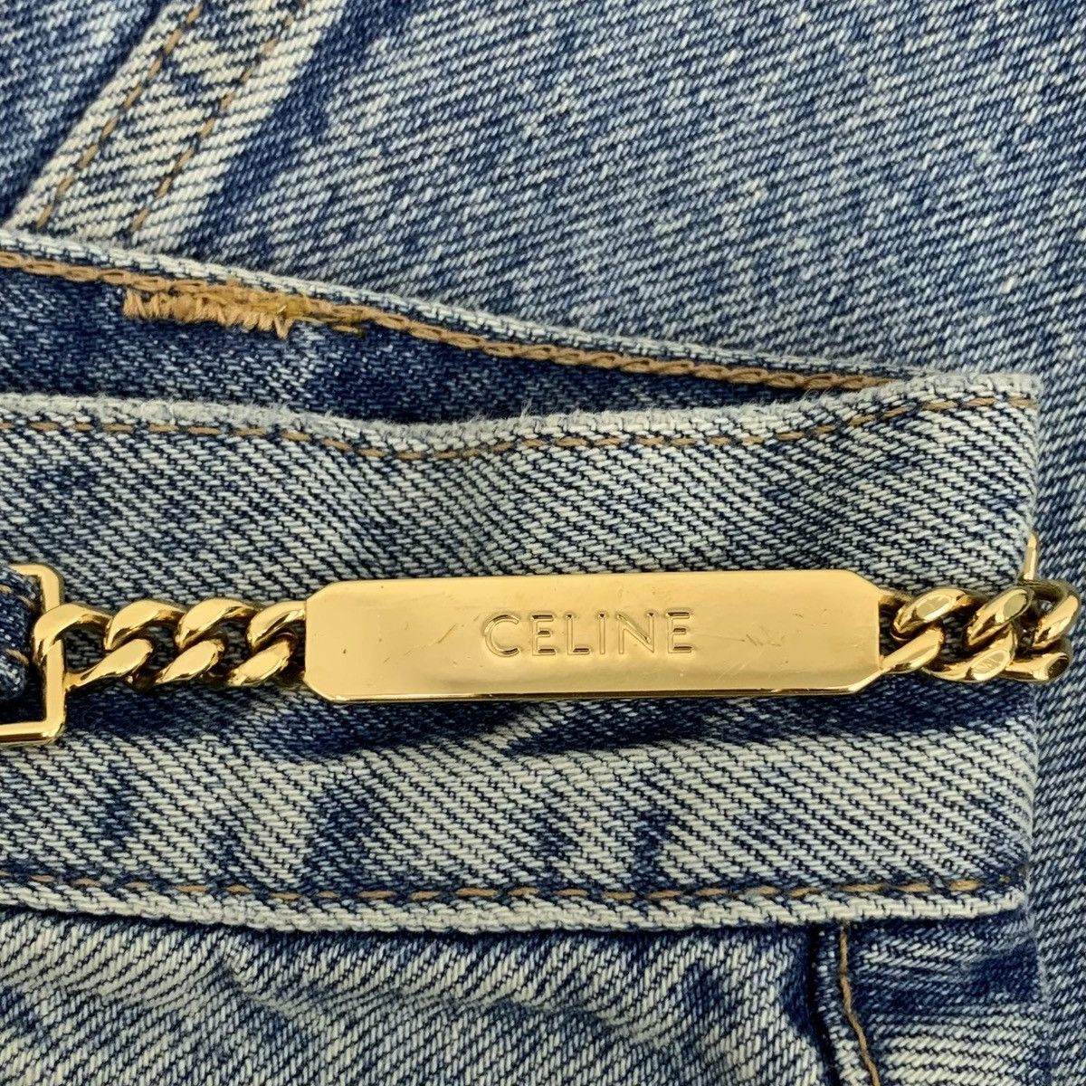 Celine Celine Blue Washed Chain Cotton Denim Mini Skirt K26WX Size 25" / US 0 / IT 36 - 5 Thumbnail