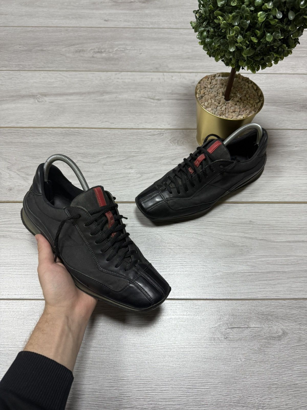 Prada Prada red tab square vintage nylon leather sneakers logo Size US 9 / IT 39 - 1 Thumbnail