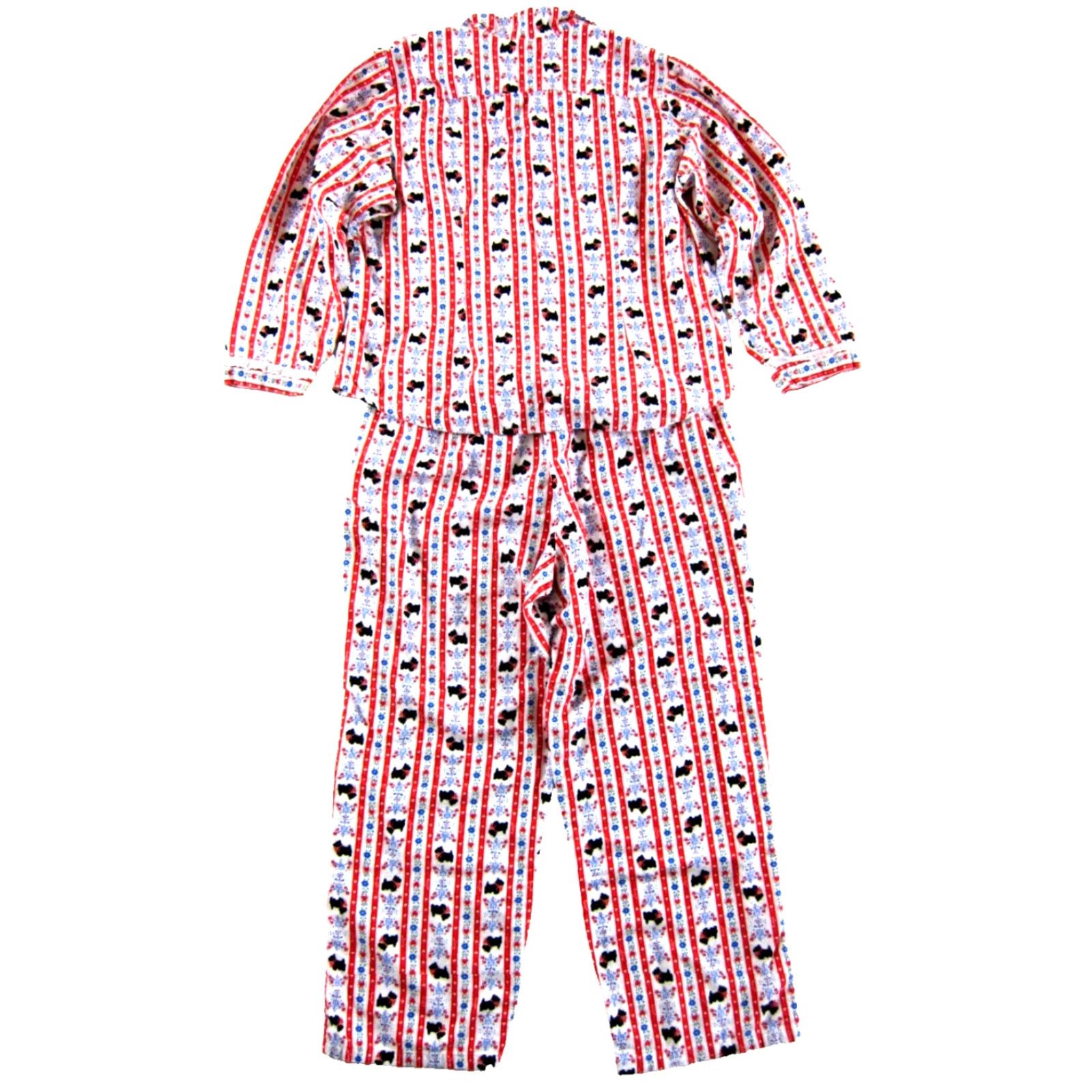 Vintage VINTAGE Lanz of Salzburg Pajama Set Women's Large Red Floral Cotton Flannel Dog Pattern with Pockets Size ONE SIZE - 2 Thumbnail