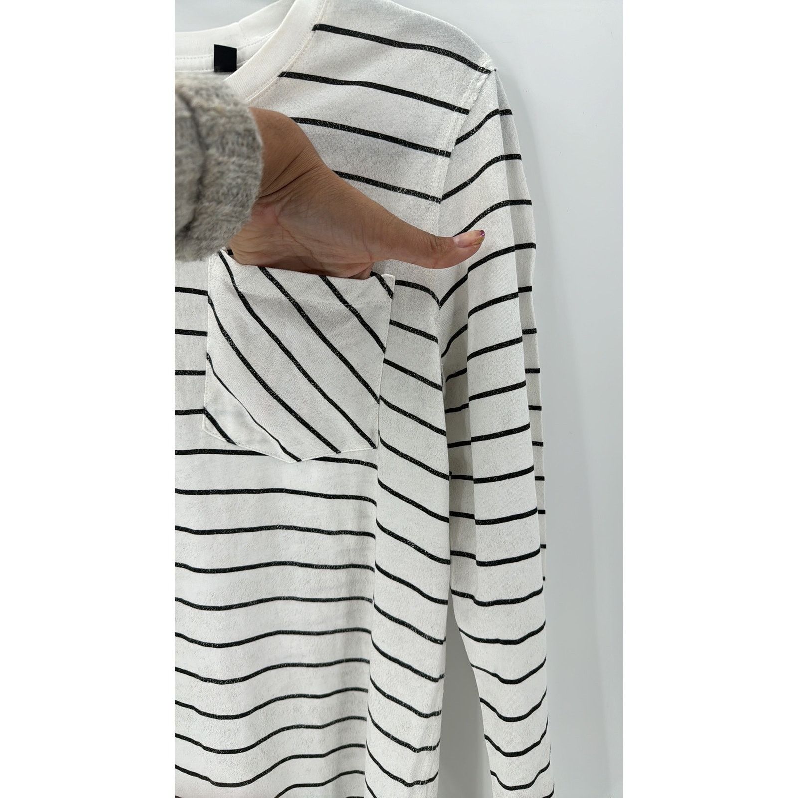 ATM ATM Stripe Shimmer Long Sleeve T-Shirt Dress Chalk/Black Size M / US 6-8 / IT 42-44 - 4 Thumbnail