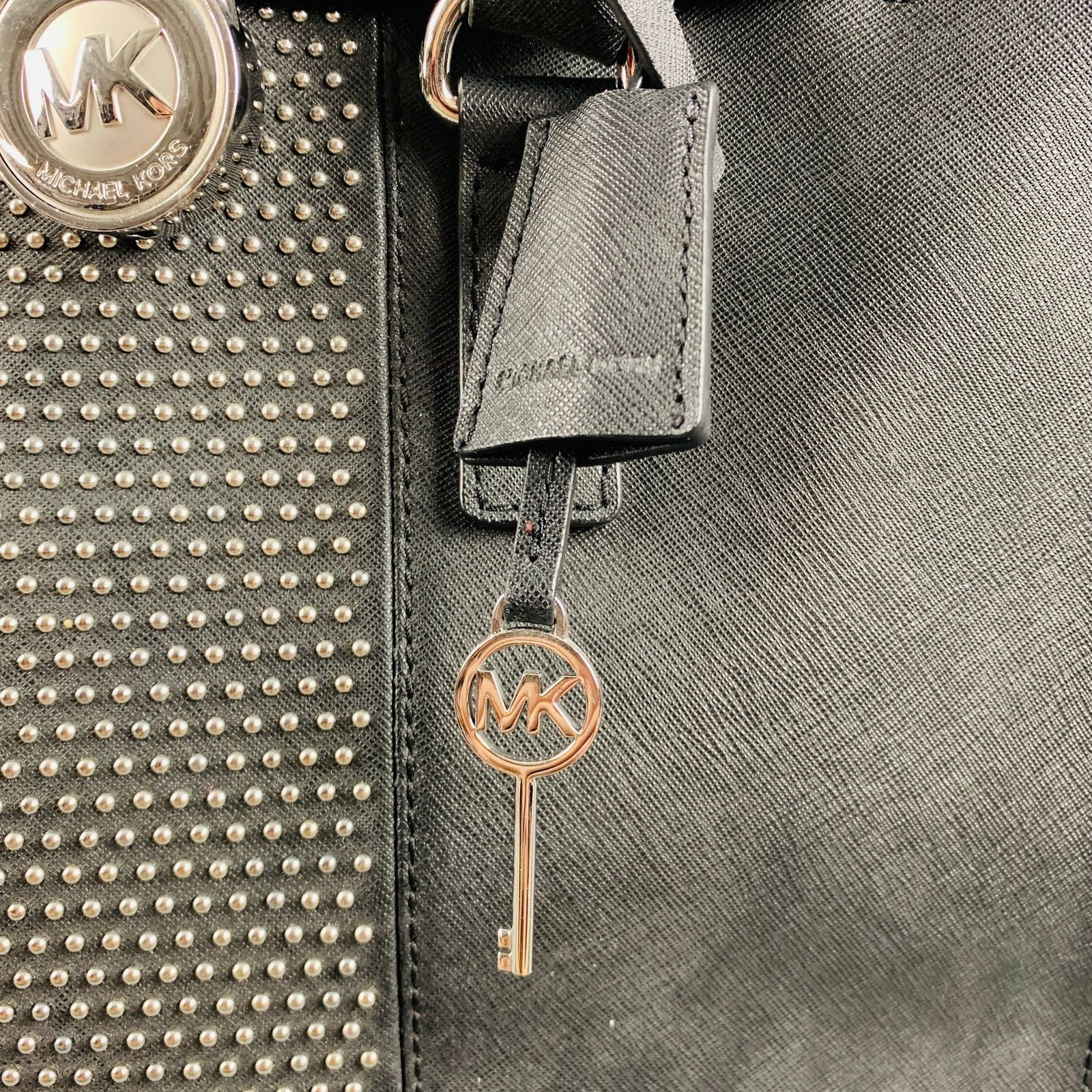 Michael Kors Black Studded Coated Canvas Tote Handbag Size ONE SIZE - 7 Thumbnail
