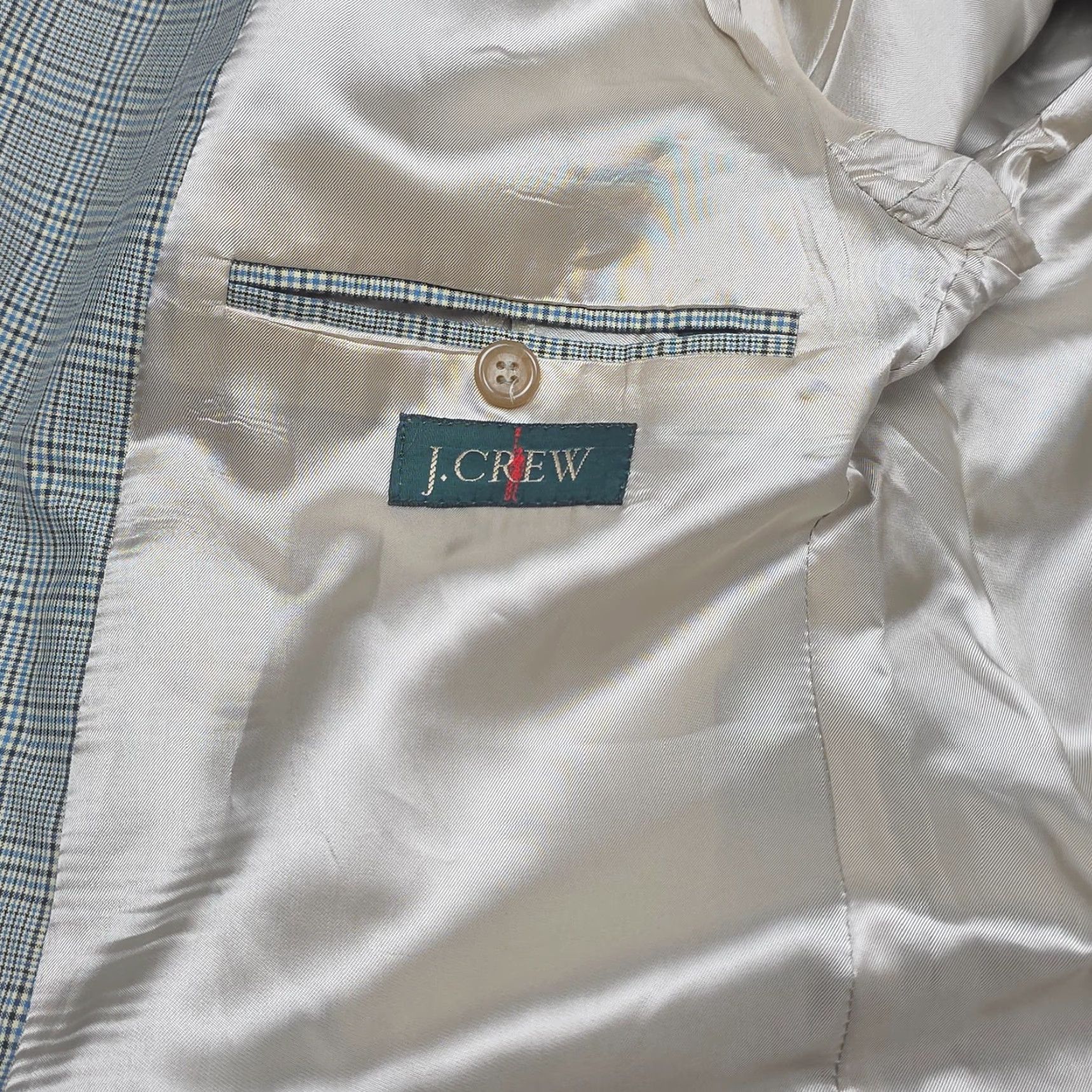 J.Crew VINTAGE J.CREW Blazer Sports Jacket Men's 42R Plaid Beige Blue Black Made Italy Size 42R - 6 Thumbnail