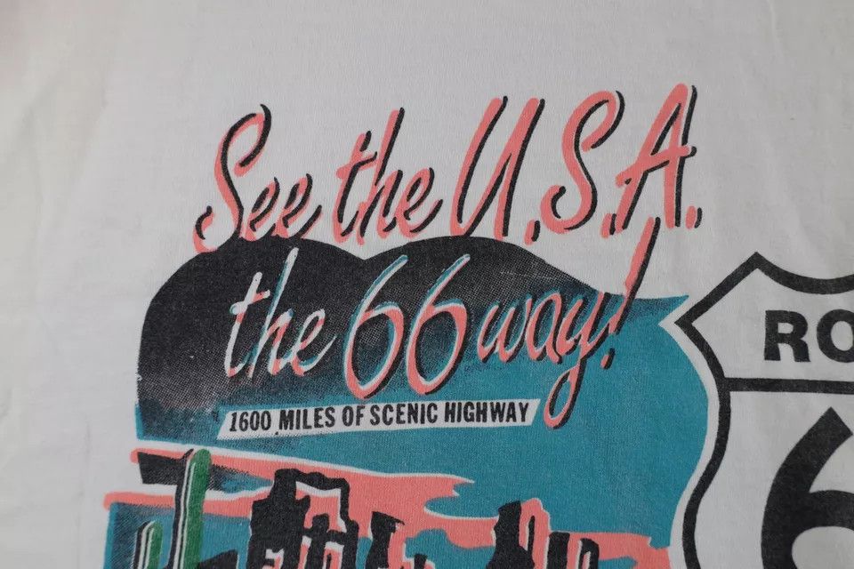 Vintage Vintage 90s Streetwear Spell Out Route 66 T-Shirt White Size US L / EU 52-54 / 3 - 11 Thumbnail