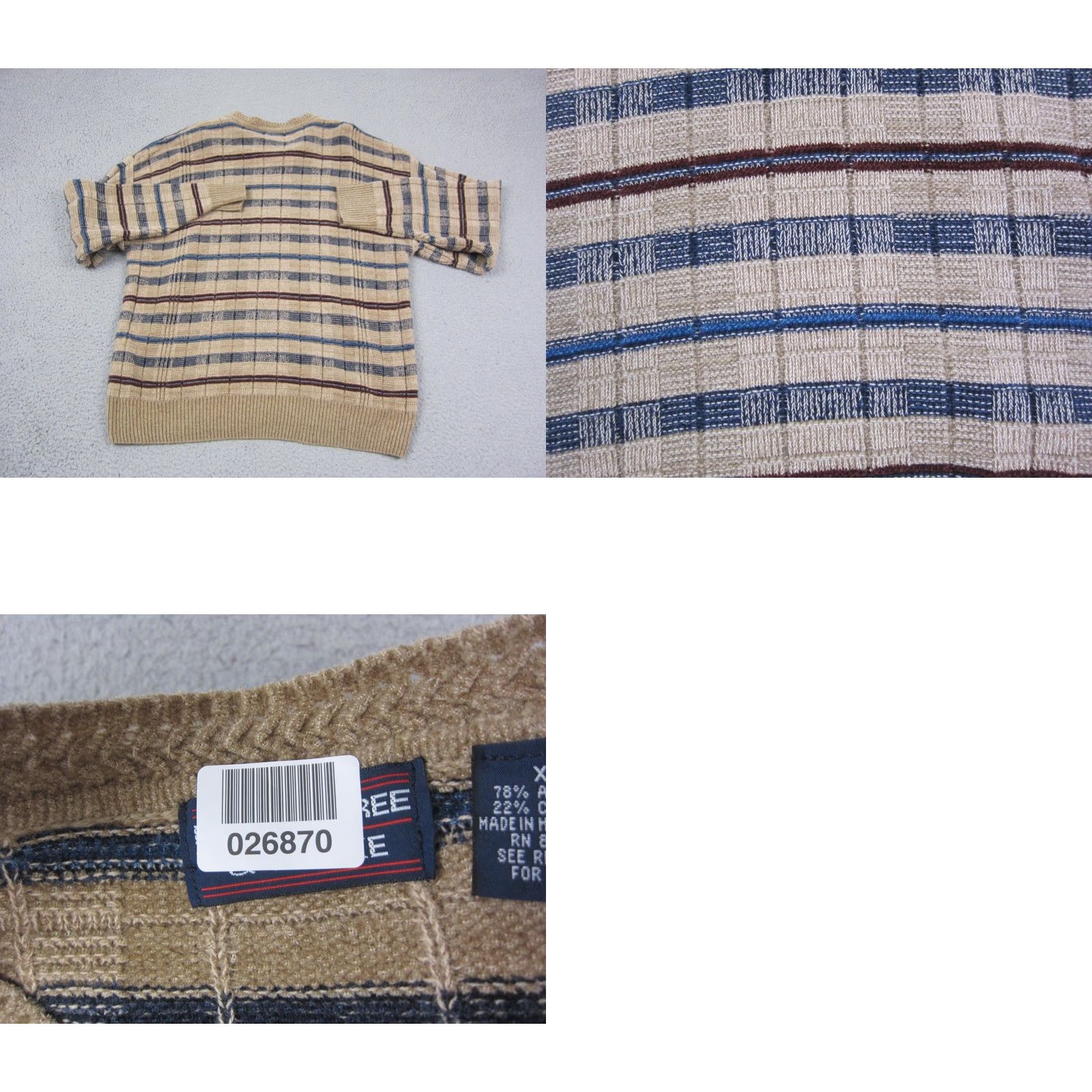 Roundtree & Yorke VINTAGE Roundtree & Yorke Sweater Mens XL Brown Striped Knit Crew Neck Pullover 90s Size US XL / EU 56 / 4 - 8 Thumbnail