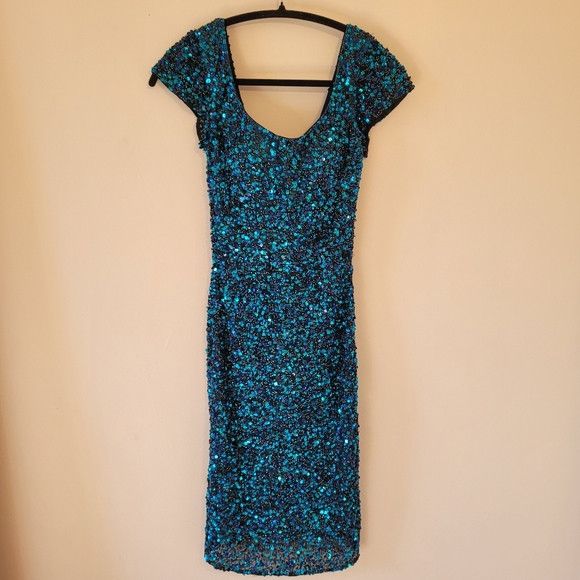 Vintage Vintage Scala Blue Sequin 100% Silk Cocktail Dress - Xs Size XS / US 0-2 / IT 36-38 - 2 Thumbnail