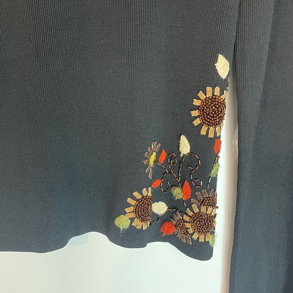Other Michelle Renee Ribbed Slinky Black Embroidered Collared Blou Size L / US 10 / IT 46 - 4 Thumbnail
