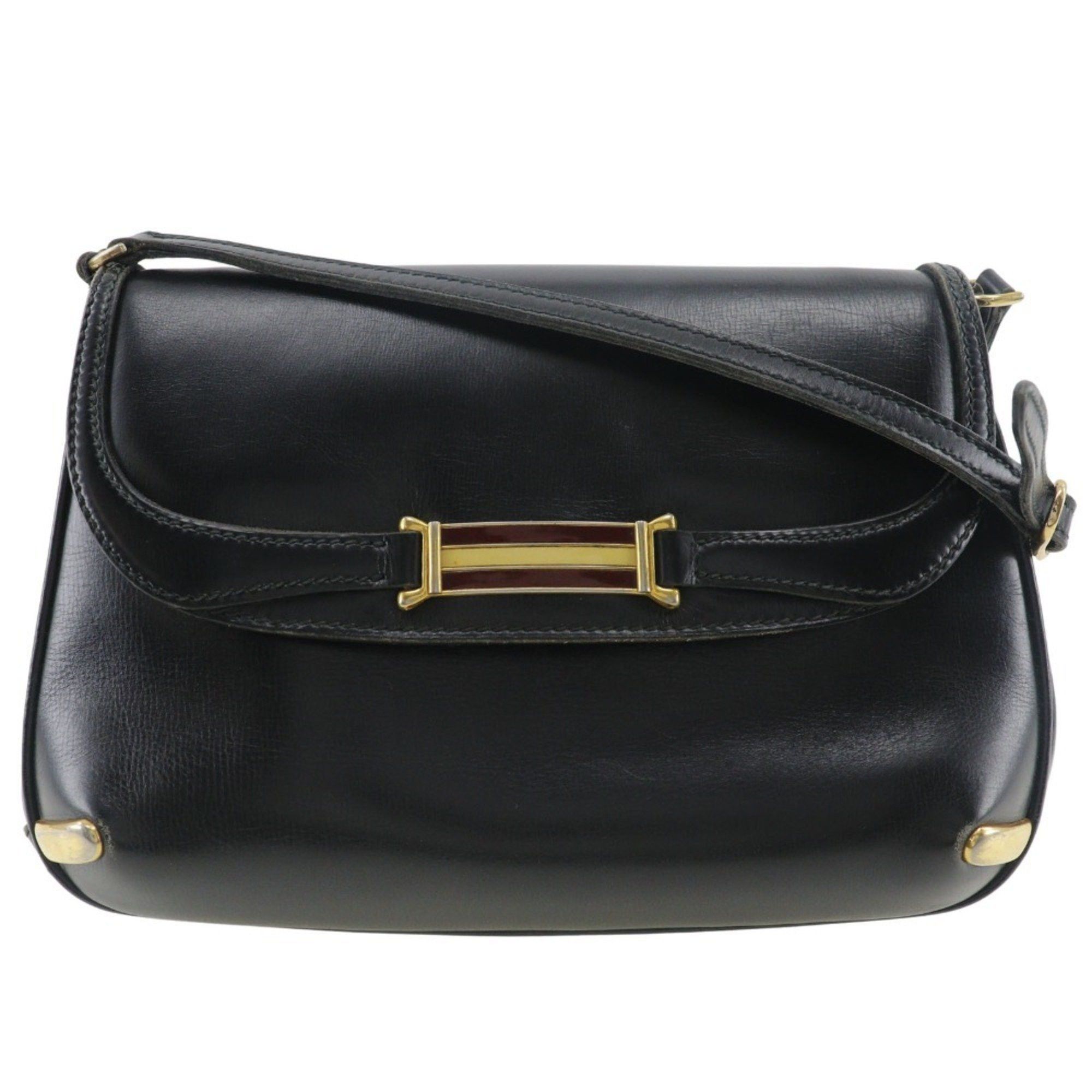 Gucci GUCCI Old Gucci Shoulder Bag Sherry Line Clutch Calf Black 2way Snap Button Women's Size ONE SIZE - 1 Thumbnail