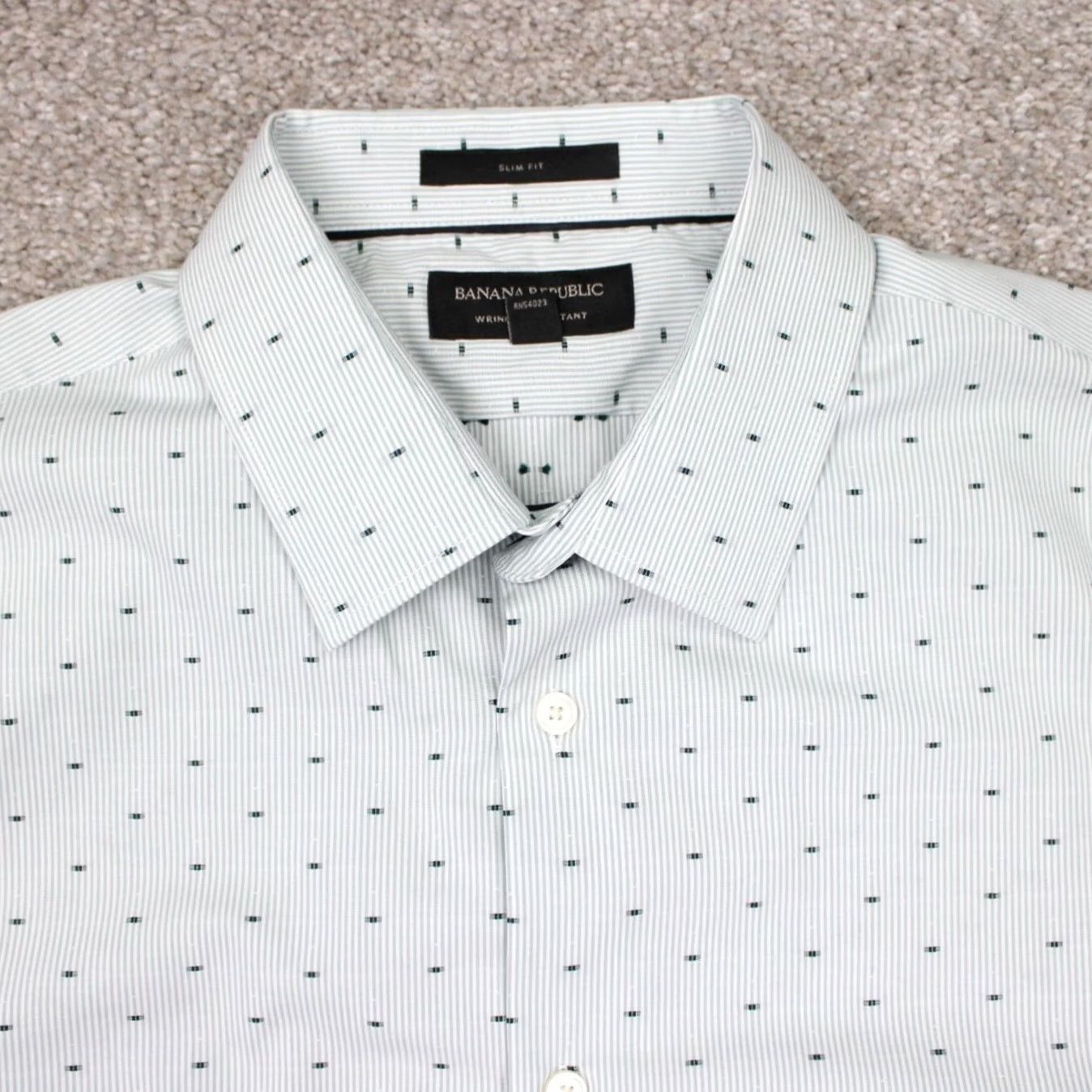 Banana Republic Banana Republic Shirt Mens Large Green Geometric Slim Fit Wrinkle Resistant L/S Size US L / EU 52-54 / 3 - 6 Thumbnail