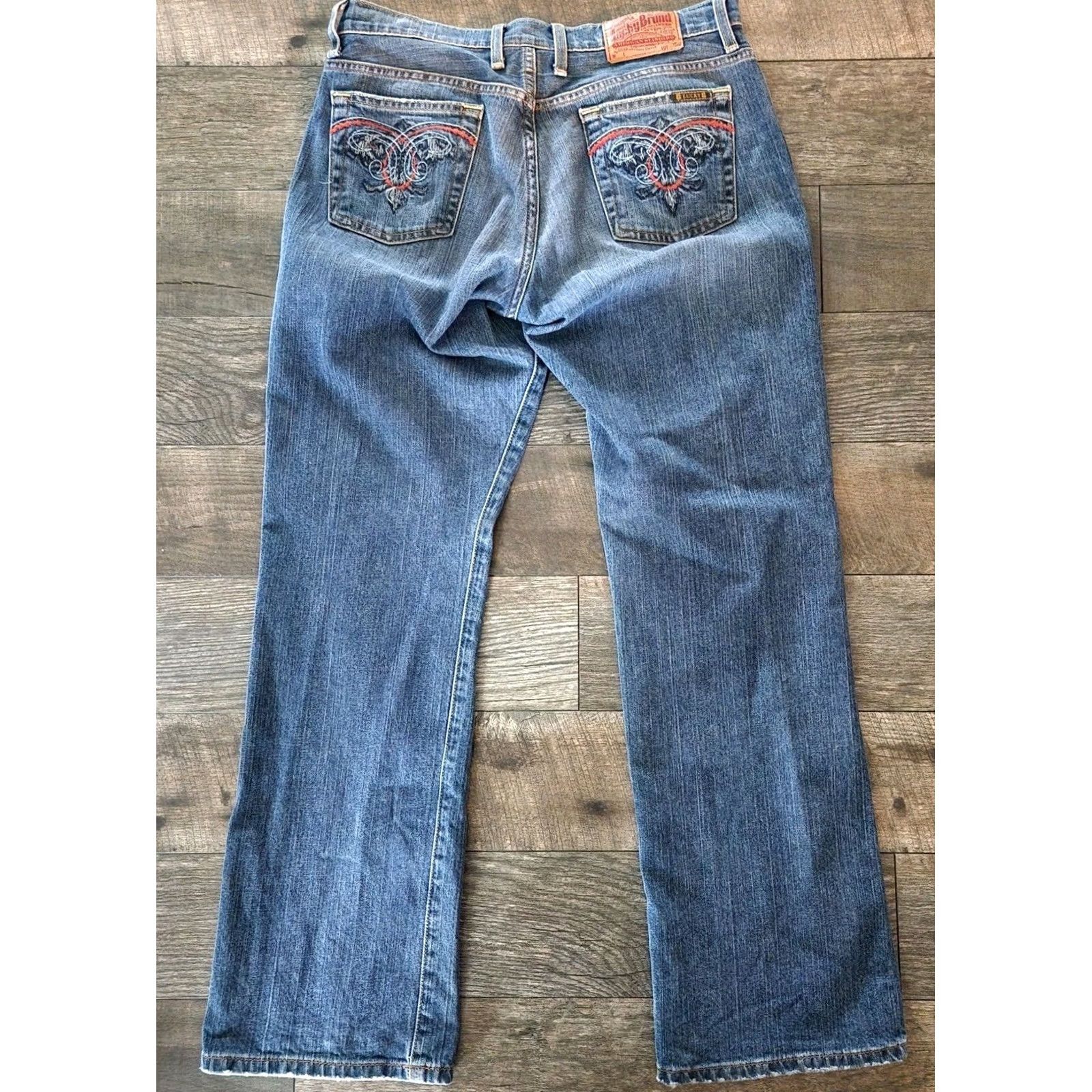 Lucky Brand VINTAGE Lucky Brand Jeans Womens 8 / 29 Embroidered Pockets Wide Leg Blue Y2K Mens? Size 30" / US 8 / IT 44 - 2 Thumbnail
